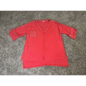 POL Oversized Vneck Distressed 3/4 Sleeve Blouse Top Boho Grunge Lagenlook SMALL